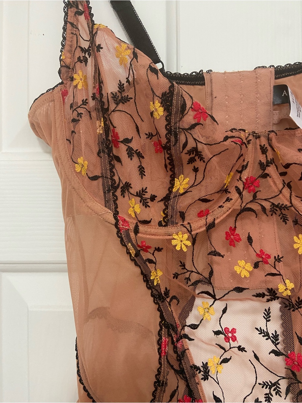 Adore Me Women’s 40DD Sheer Embroidered Floral Bustier Corset Top in Nude - Picture 2 of 4